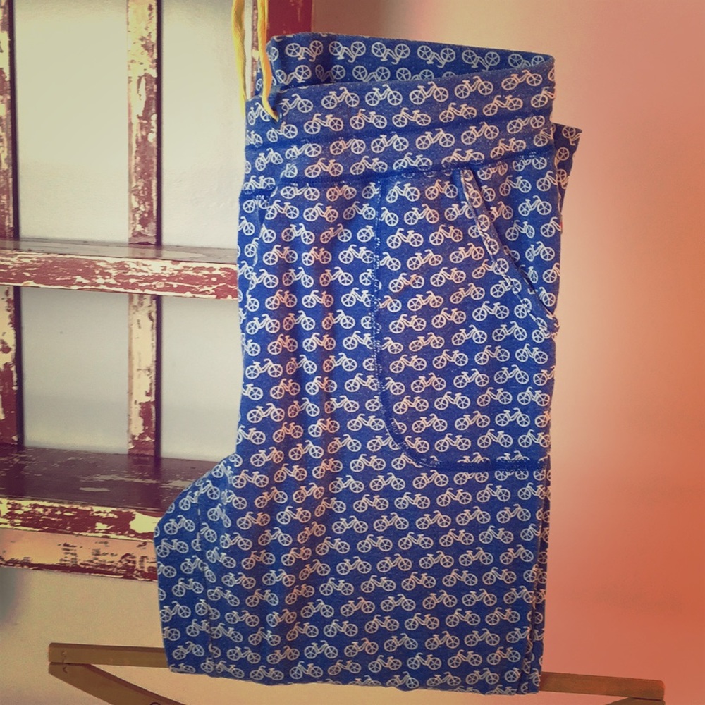Crop blue bicycle lounge pants joggers sz M bike